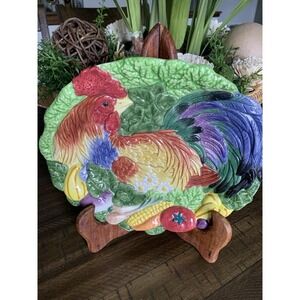 FITZ & FLOYD Garden Veggie Rooster Plate Platter Dish Garden Entertaining